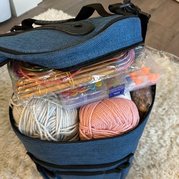 Beginner's knitting set includes yarn, needles, book, tools - Picture 1 of 6